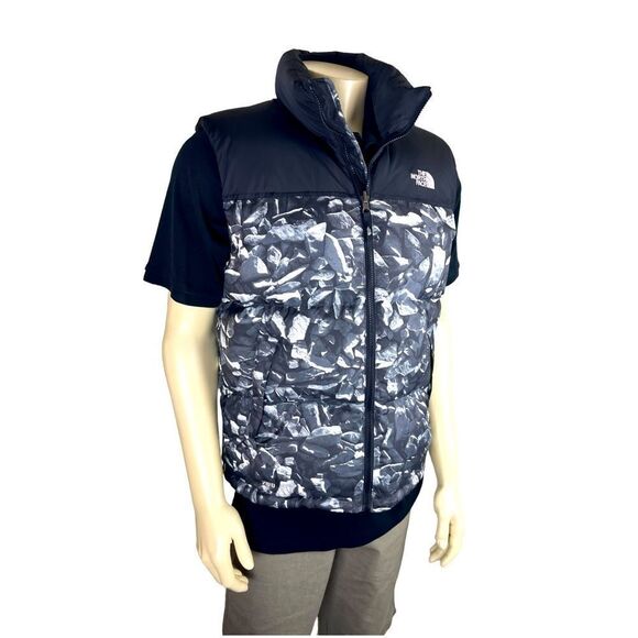 North Face Men's Med Goosed Down Reversible Vest in Black & Shades of Gray Rocks - Picture 6 of 11